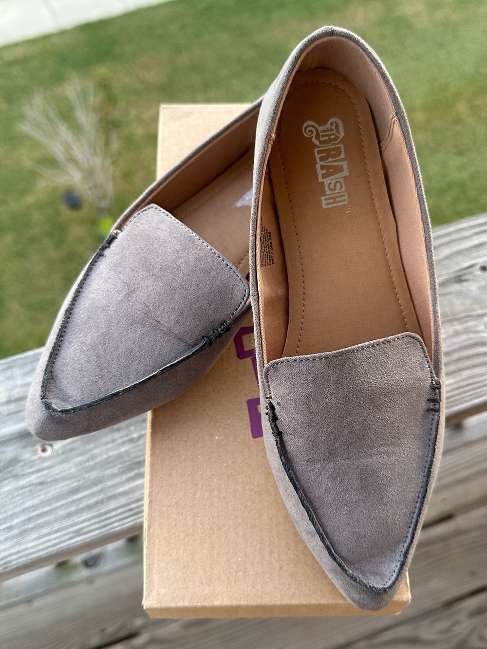 Brash Taupe Pointed-Toe Suede Loafers